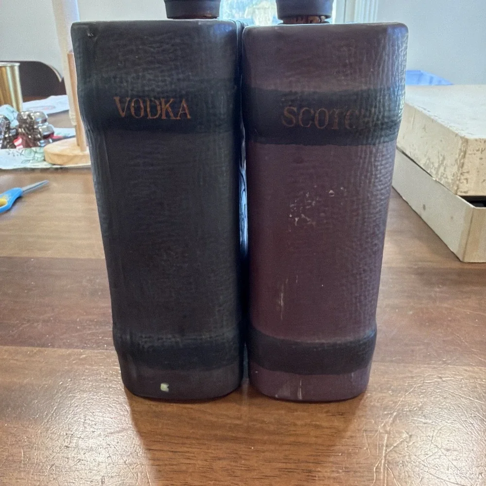 Vintage Gino Ceramic Book Bar Liquor Decanters Set Vodka Scotch 1970s Retro